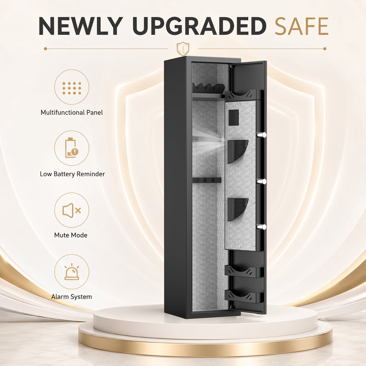 HK G3Q-138D 3-5 Gun Safe, 54'' Digital Gun Safe with Removable Shelf and Backlit Keypad, Quick Access Gun Cabinet with Dual Alarm and Mute Function for Pistols