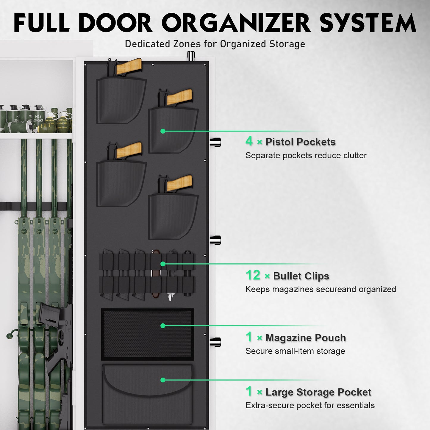 OME G6S-138BD 15-20 Large Gun Safe, Already Assembled Digital Gun Safe for Rifles and Pistols with Removable Pegboard & 6 Hooks, Gun Safes & Cabinets with Door Organizers & 3 Gun Raks, Rifle Safe for Home (White)
