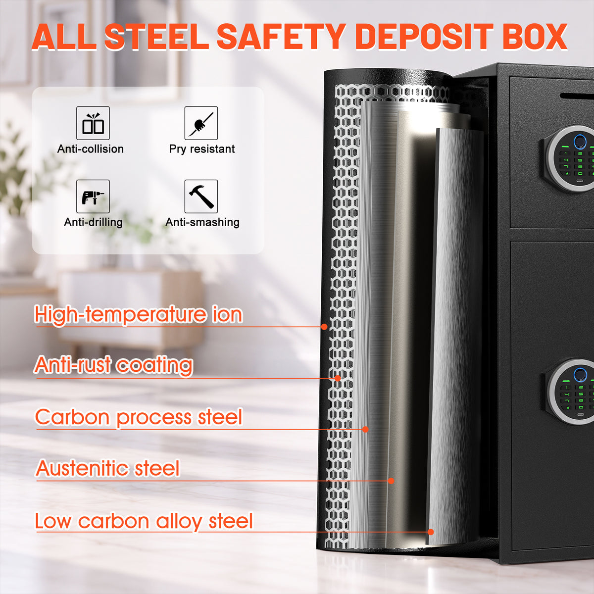HK KM-65W Pacriond 6.0 Cuft Fingerprint Password Safe Box Fireproof with LED Light for Home Office, Large Safes with Deposit Slot & Dual Alarm System, Security Box for Valuables