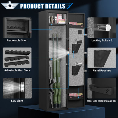 BM-GKM-138W-3-5 Gun Safe, Quick Access Biometric Fingerprint Gun Safe for Pistols, Gun Safe with Silent Mode and Alarm System, Gun Cabinet with Removable Shelf and 3 Adjustable Gun Slots