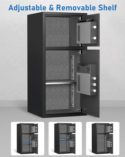 35-Omethey 6.0 Cub Home Safe Box Fireproof Waterproof, Money Safe with Deposit Slot and Backlit Keypad, Heavy Duty Home Safe with Dual Alarm Sytem, Fireproof Safe with 2 Doors for Home Valuables