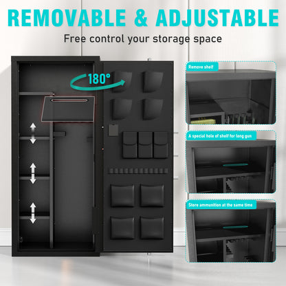 BM-15-20 Gun Safe, Large Gun Safe for Pistols, Unassembled Safe with Adjustable Shelf & Gun Rack, Gun Safe for Home and Shotgun, Quick Access Gun Cabinet with Mute Function & Dual Alarm