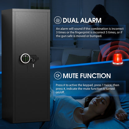 6-8 Rifle Gun Safe, Large Gun Safe with Digtal Keypad and Dual Alarm, Quick Access Gun Cabinet for Home Rifles and Pistols, Unassembled Gun Safe with Removable Shelves and Adjustable Racks