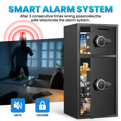 Karbeen 6.5 Cuft Large Biometric Fingerprint Home Safe Fireproof Waterproof, Anti-Theft Money Safe Box with Deposit Slot & Dual Alarm System, Digital Security Document Safe for Home Office Hotel