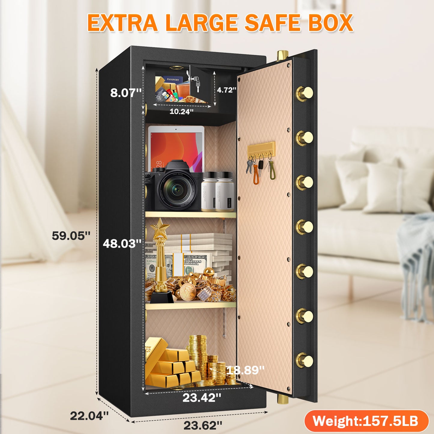 KAV Extra Large Safe Box, 17.6 Cubic Feet Heavy Duty Big Safe with Security Double Key Lock & Seperate Lock Box
