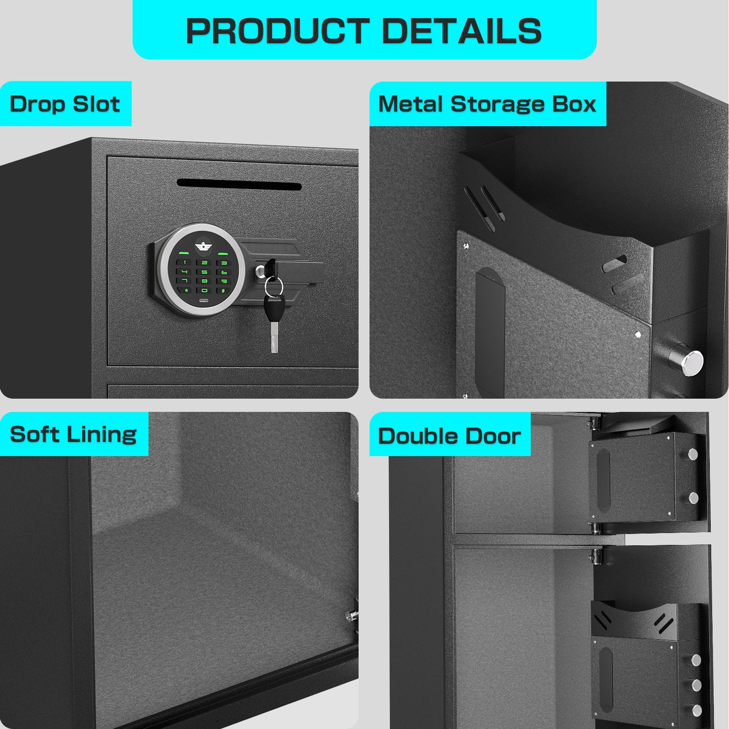 6.5 Cub Extra Large Safe, Heavey Safe Box with Double Digtal Keypad and Dual Alarm for Home Office Hotel, Large Double Door Safe Box -KM-75