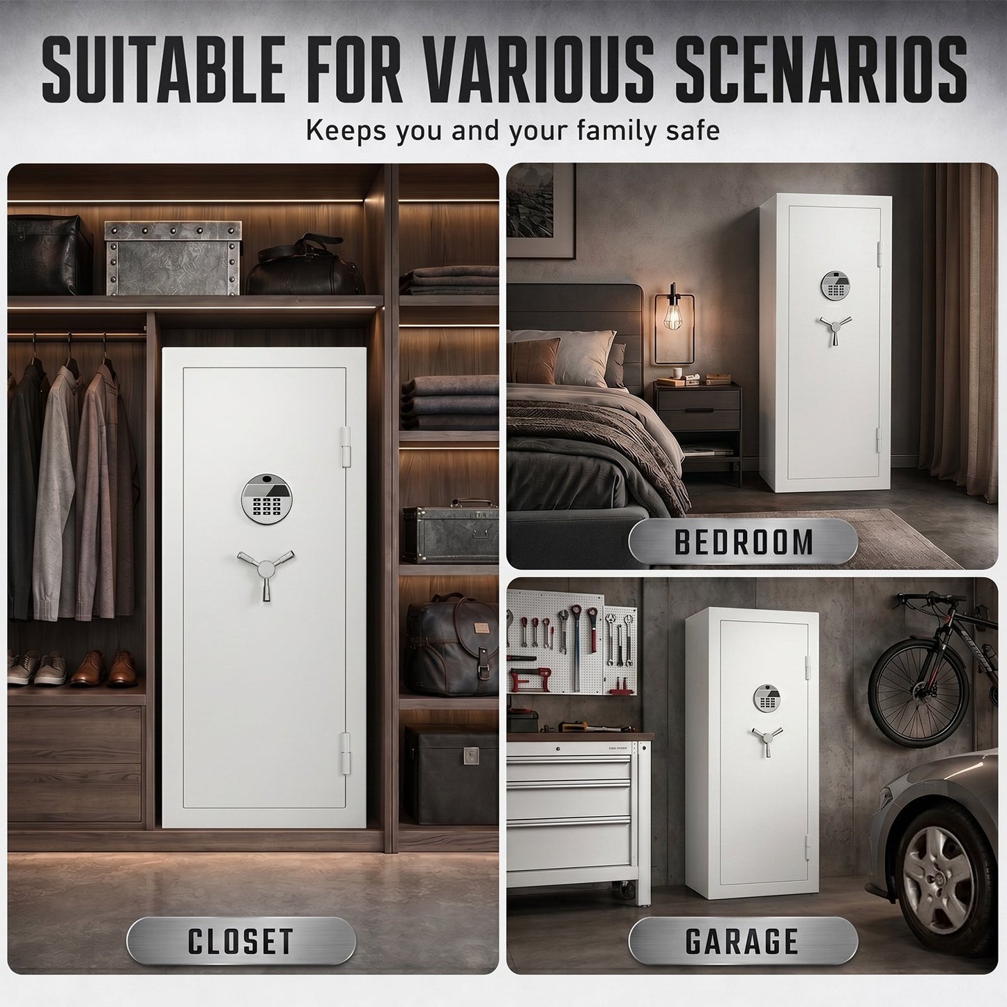 SDI-G6S-138BD, 15-20 Large Gun Safe, 54.33" Gun Safes & Cabinets with Removable Pegboard & Door Organizers, Gun Cabinet for Rifles and Pistols with Digital Keypad & Magnetic Lamp