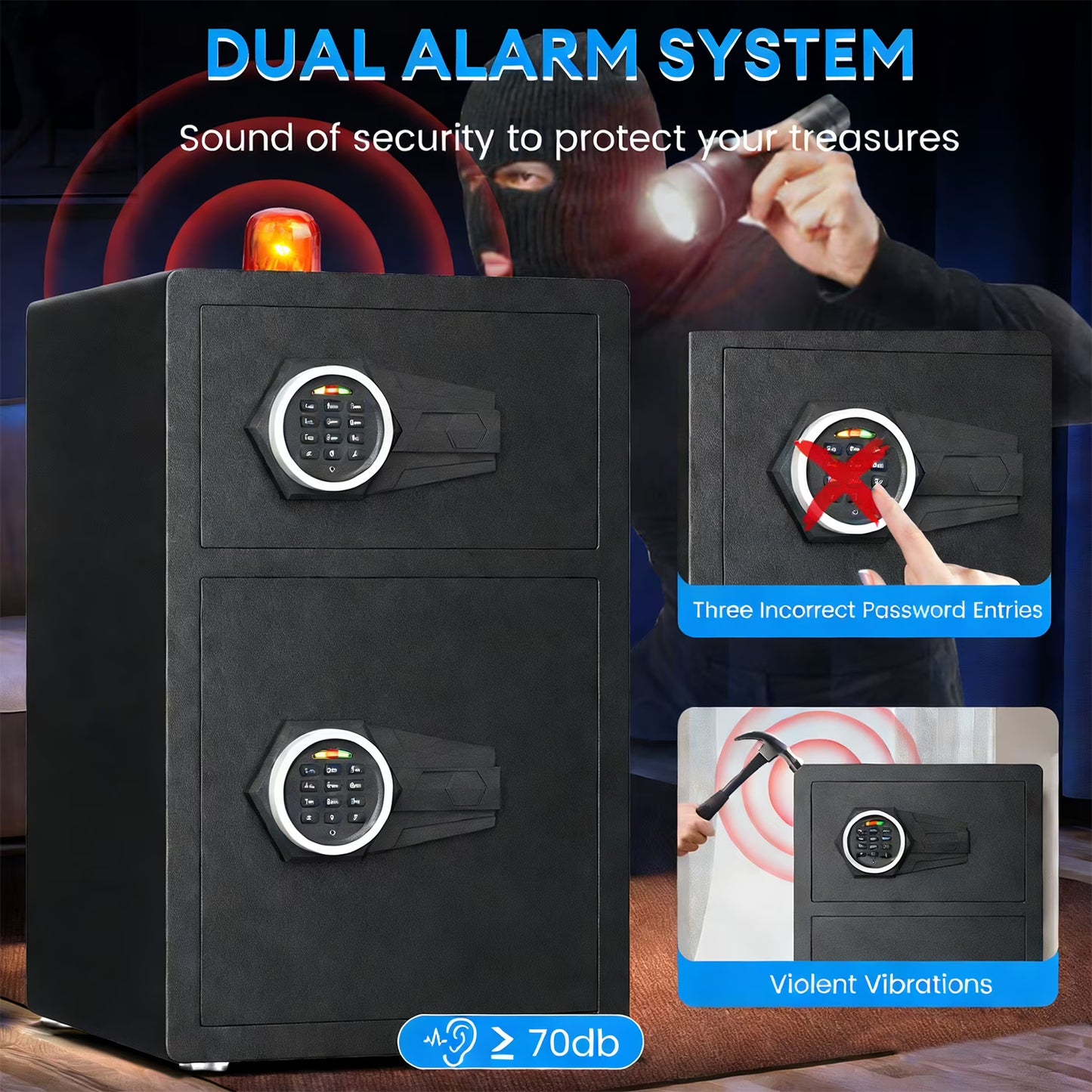 SDI-KL-55SD 4.5 Cu ft Safe Box, Steel Security Safes with Dual Lock System, Home Safe with Dual Alarm & Mute Function, Money Safe with Adjustable Shelf for Documents and Valuables