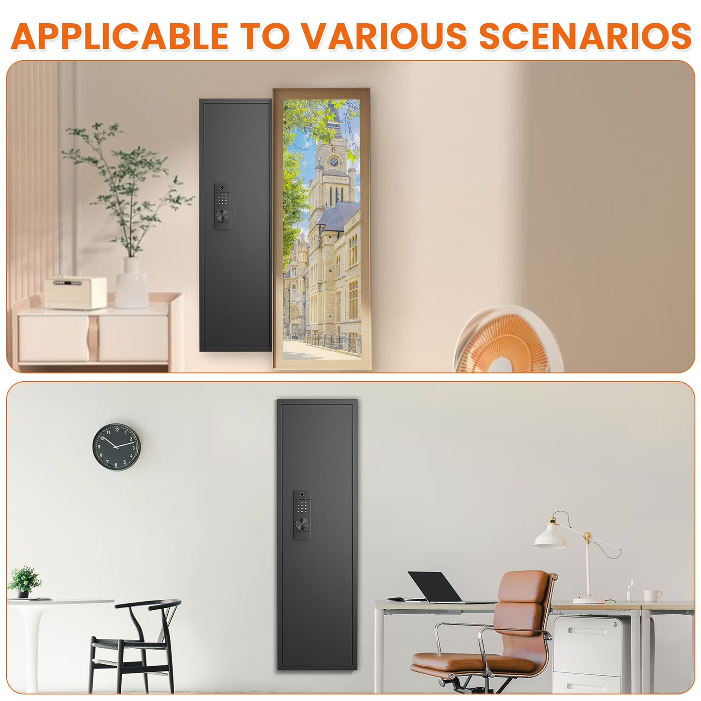 SDI-KW-135HW, 53.15" Wall Safe Between The Studs, Biometric Fingerprint Hidden Safe With Dual Alarm System And Silent Mode, Wall Gun Safe With 3 Adjustable Shelves And Magnetic Slot(fingerprint)