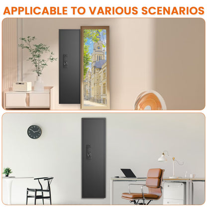 SDI-KW-135HW, 53.15" Wall Safe Between The Studs, Biometric Fingerprint Hidden Safe With Dual Alarm System And Silent Mode, Wall Gun Safe With 3 Adjustable Shelves And Magnetic Slot(fingerprint)
