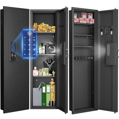 SDI-KW-135HW, 53.15" Wall Safe Between The Studs, Biometric Fingerprint Hidden Safe With Dual Alarm System And Silent Mode, Wall Gun Safe With 3 Adjustable Shelves And Magnetic Slot(fingerprint)