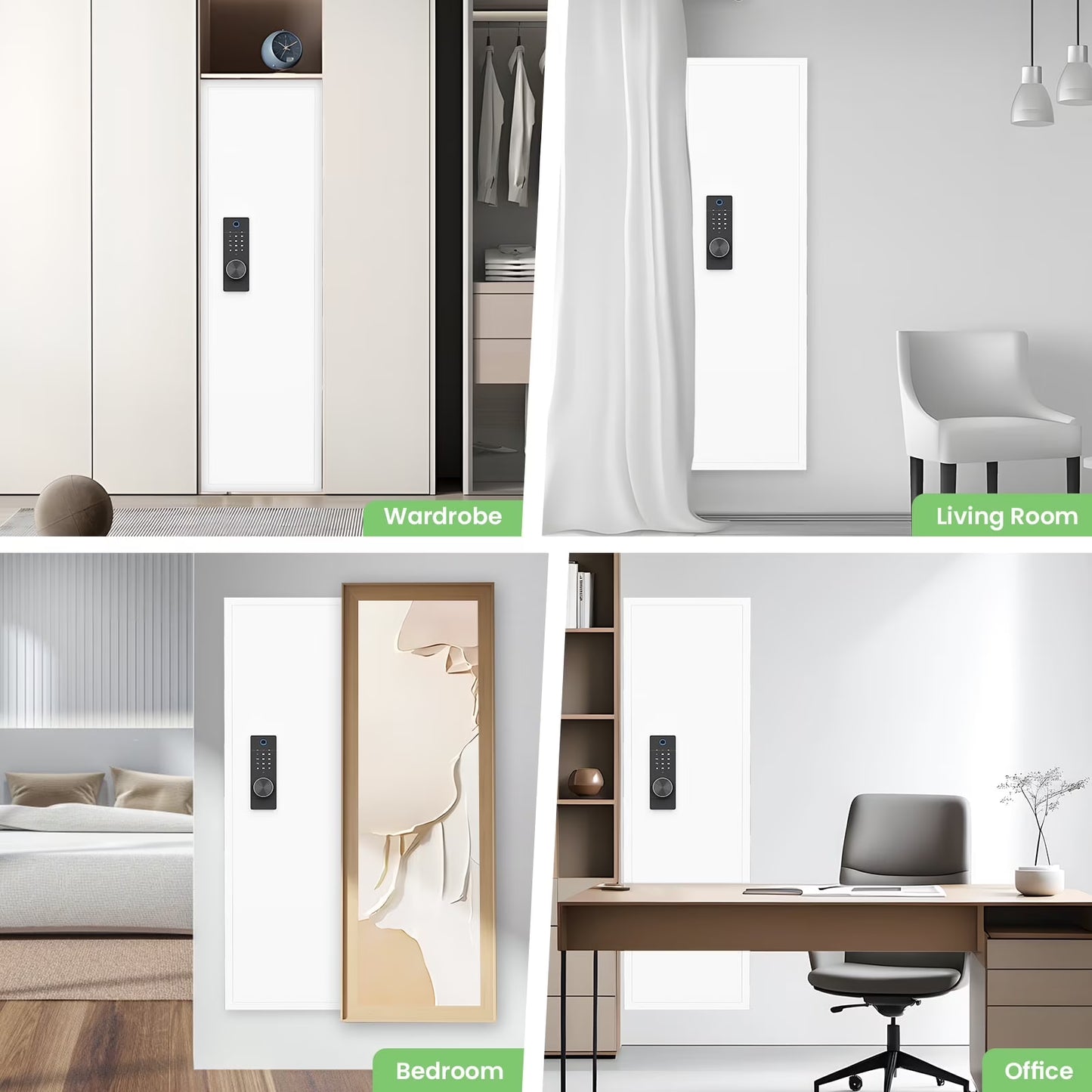 SDI-KW-135BW, Silkight 53.15" Wall Safe - Biometric Hidden Safe with Dual Alarm System, 3 Adjustable Shelves - White