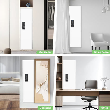 SDI-KW-135BW, Silkight 53.15" Wall Safe - Biometric Hidden Safe with Dual Alarm System, 3 Adjustable Shelves - White