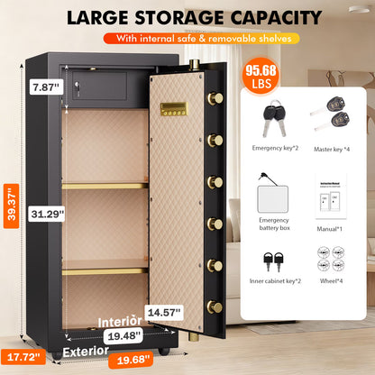 SDI-K3-100D, 10.0 cu ft Large Home Safe Box, Heavy Duty Security Safe with Removable & Adjustable Shelves and Private Inner Cabinet, Document Safe with Digital Keypad for House Office