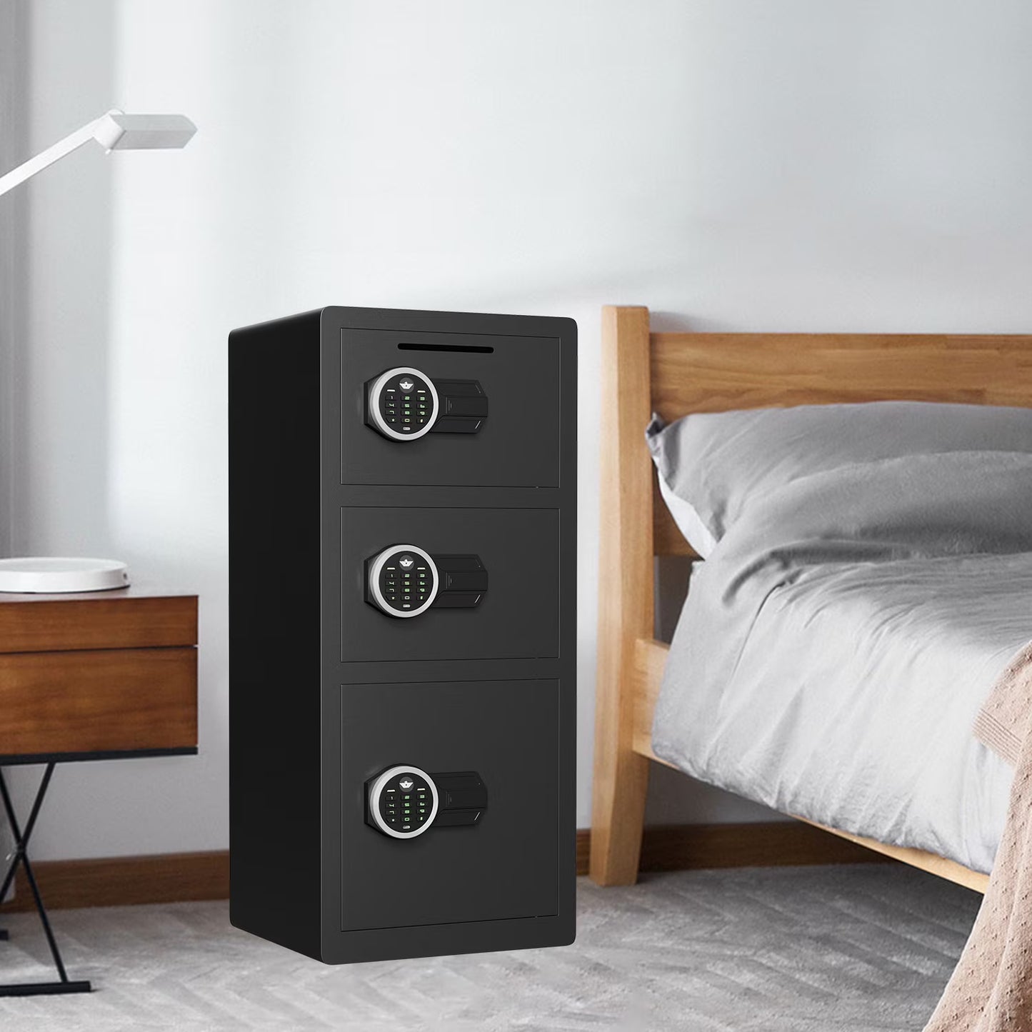 SDI-KM-90 Extra Large Home Safe Box, Safe Box with Drop Slot & Hooks, Home Safe with Dual Alarm & Mute Function, Money Safe with Adjustable Shelf for Documents and Valuables