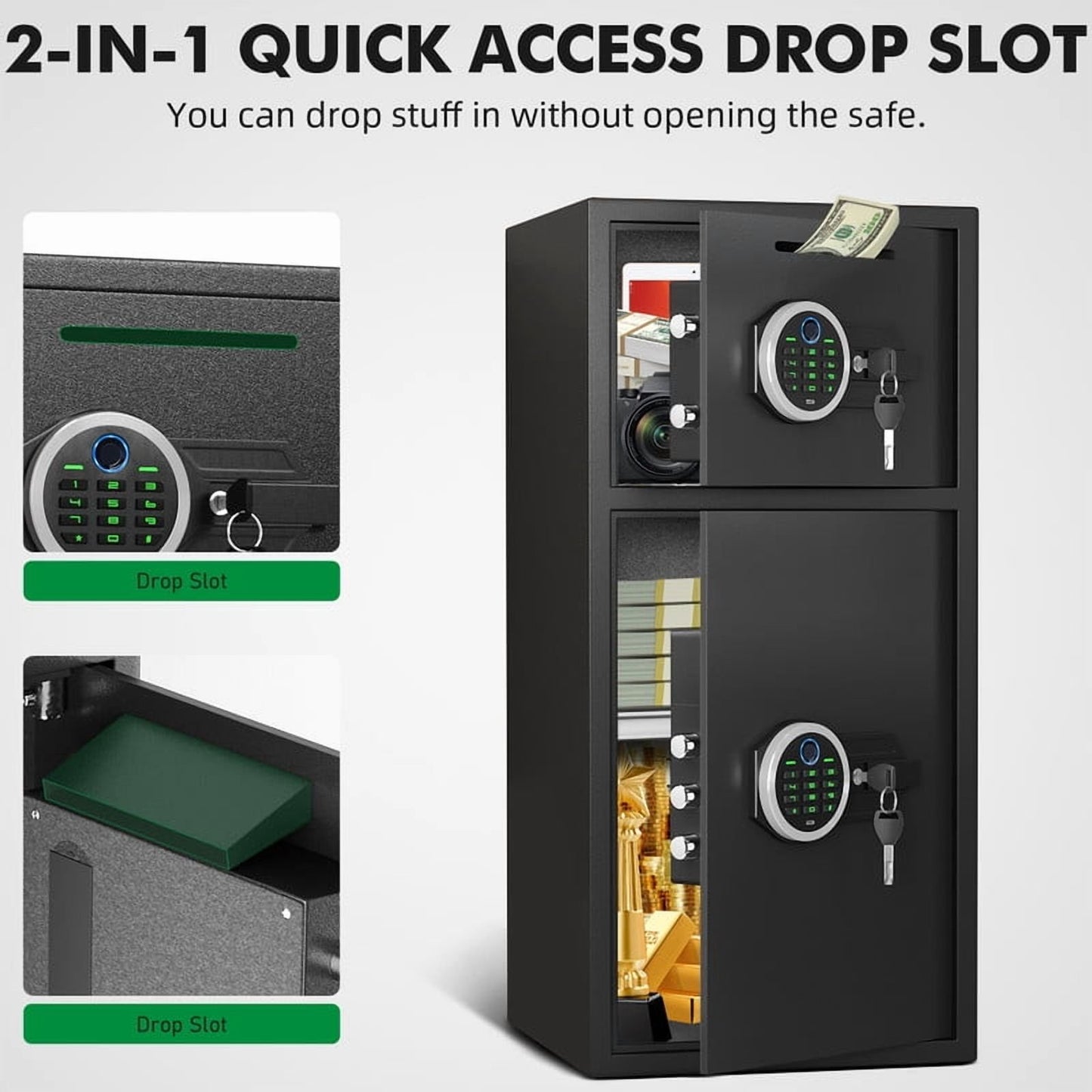 SDI-KM-75W 6.5 Cu ft Home Safe Box with Fingerprint & Backlit Keyboard, Biometric Safe with Removable & Adjustable Shelves, Money Safe with Deposit Slot for House, Office, Hotel