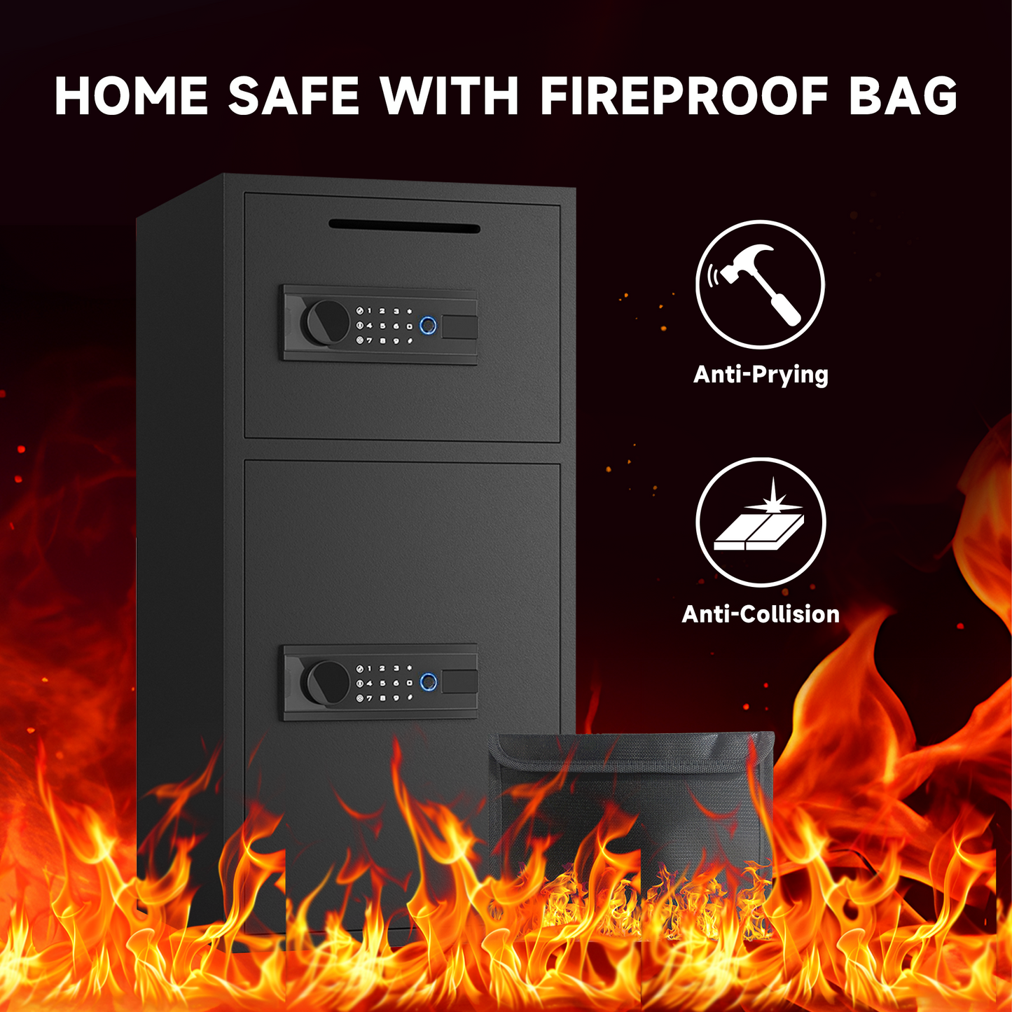 Karbeen K1-65W 6.0 Cuft Large Biometric Fingerprint Safe Fireproof Waterproof, Anti-Theft Money Safe Box with Deposit Slot & Dual Alarm System, Backlit Keypad Security Document Safe for Home Office Hotel