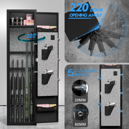 BM-GKM-145W 5-6 Large Gun Safe for Pistols, Quick Access Gun Safe with Silent Mode and Alarm System, Gun Cabinet with Removable Shelf and 3 Adjustable Gun Slots