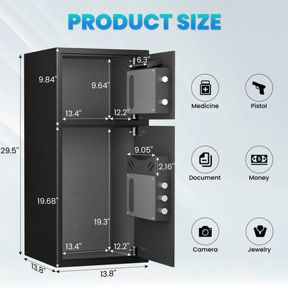 Karbeen 6.5 Cuft Large Digital Lock Home Safe Fireproof Waterproof, Anti-Theft Money Safe Box with Deposit Slot & Dual Alarm System, Digital Security Document Safe for Home Office Hotel