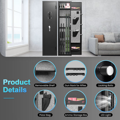BM-G9-138D Fireproof Gun Safe, 5-8 Gun Safe for Home Pistols, 57" Heavy Duty Large Gun Safe for and Shotgun with LCD Keypad, 2 Removable Shelves