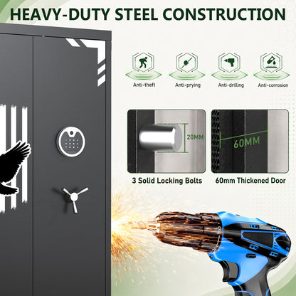 HK-AKG3-138EW 30-40 Gun Safe with Adjustable Shelves & Dual System Alarm, Large Unassembled Fingerprint Lock Gun Cabinet with LCD Keypad & Graphic for Home Office