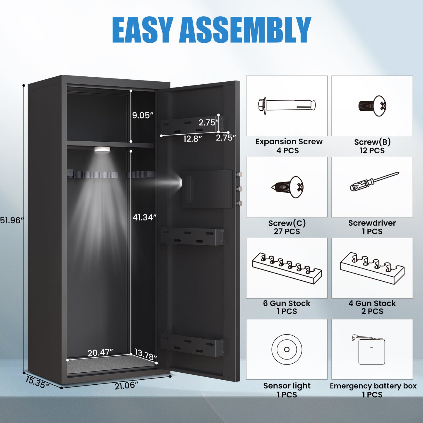 Riflewell 10-12 Biometric Fingerprint Gun Safe,Unassembled Gun Safes with Dual Alarm and Mute Function for Home Shotguns,Easy Assembly Gun Cabinet with LED Light, Adjustable Gun Racks and Shelf
