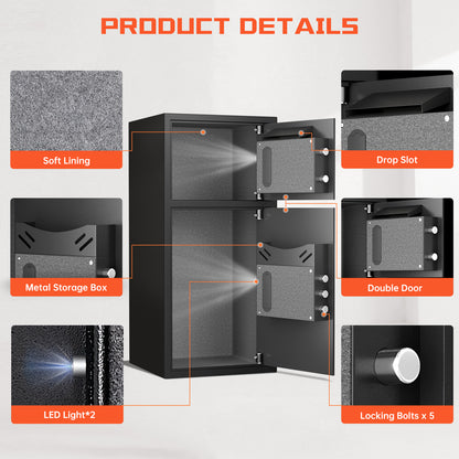 OME KM-75 6.5 Cub Home Safe Box Fireproof Waterproof, Money Safe with Deposit Slot and Backlit Keypad, Heavy Duty Home Safe with Dual Alarm Sytem, Fireproof Safe with 2 Doors for Home Valuables