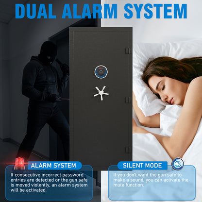 OME-/AK1-132W  10-12 Biometric Gun Safe，Large Unassembled Fingerprint Gun Safes for Home Guns and Shotgun，Shotgun Safe with Mute Function & Backlit Keypad，Long Gun Safe with Adjustable Ammo Box