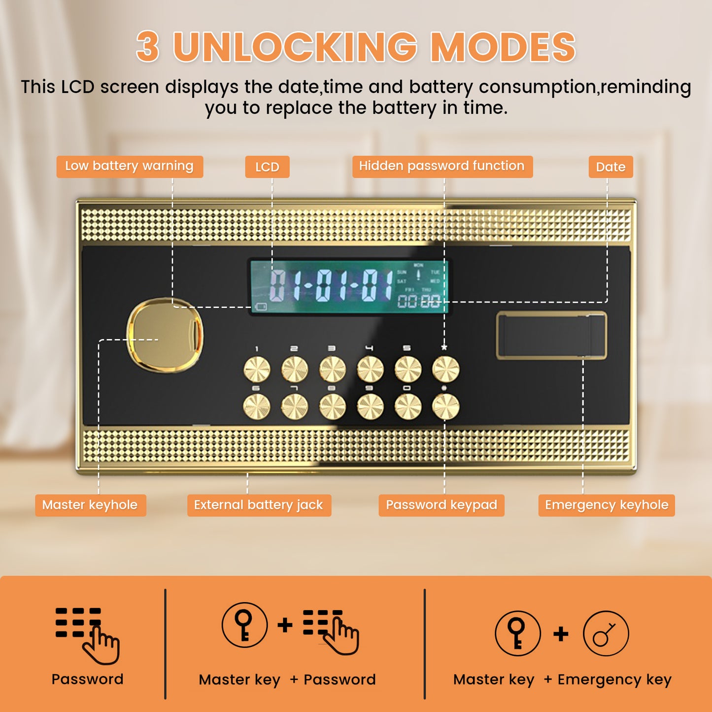 OME K3-68 Extra Large Fireproof Waterproof Safe Box with Deposit Slot & Adjustable Shelf - Home & Office Security Safe with Soft PU Leather Lining, Large LCD Screen & Dual Alarm