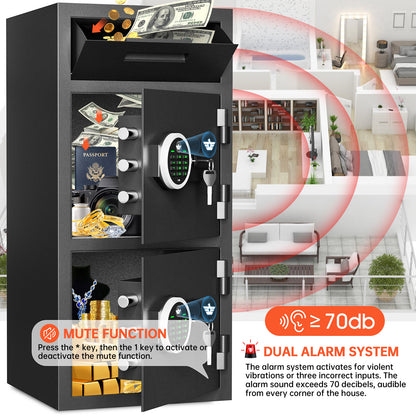 SDI-KMT-75D Silkight 6.5 Cu ft Large Home Safe Box with Drop Slot, Digital Drop Safe with Double Door & Key Hook, Security Money Safes with Backlit Keypad & Dual Alarm for House Office Business