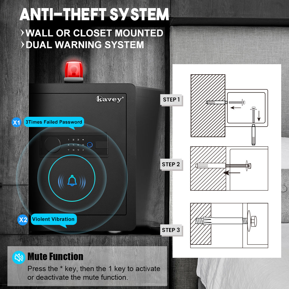 Kav k-45w 2.0 Cub Biometric Safe Box, Fingerprint Safe with Backlit Touch Screen Keypad and Dual Alarm System, Money Safe With Mute Function and LED Light