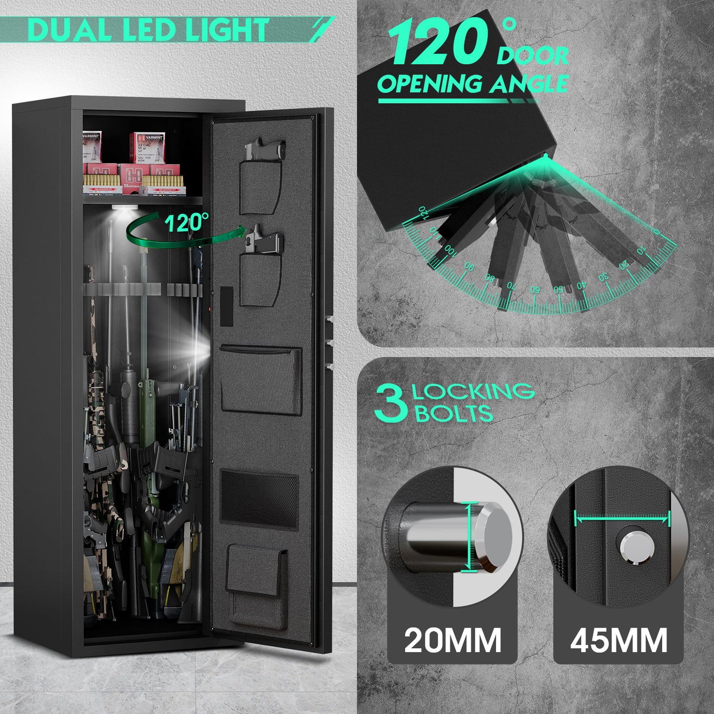 6-8 Biometric Gun Safe, Quick Access Unassembled Gun Cabinet with Silent Mode and Dual Alarm System, Gun Safe for Rifles and Pistols, Rifle Safe with Magnetic Gun Slots and Magnetic Induction Light