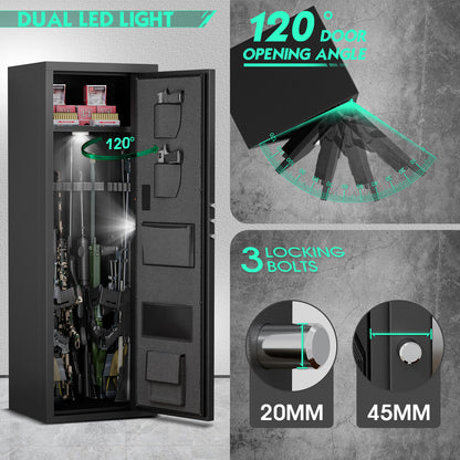 6-8 Biometric Gun Safe, Quick Access Unassembled Gun Cabinet with Silent Mode and Dual Alarm System, Gun Safe for Rifles and Pistols, Rifle Safe with Magnetic Gun Slots and Magnetic Induction Light