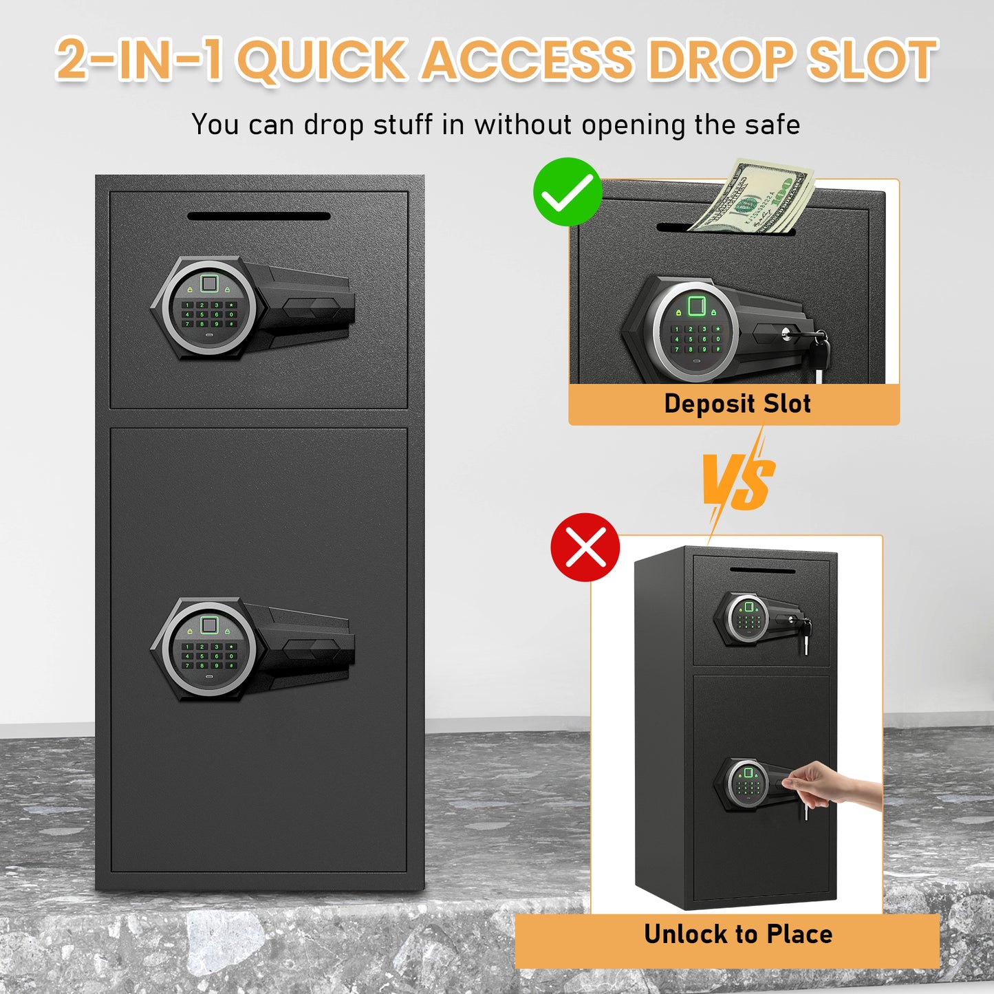 HK-KL-75W 6.5 Cu ft Large Safe Box Fireproof Waterproof,with LED Light fire proof safe for home documents,Fingerprint password personal Safe with Deposit Slot & Dual Alarm System，Security Box fo Valuables