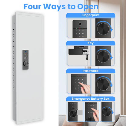 Kav-KW-135BW 53.15" Tall Wall Safe Between the Studs 16" Centers, Hidden Wall Safes With Removable shelfs and Adjustable Gun Rack, Biometric Wall Gun Safe for Home Rifle, Cash, Jewelry, Documents - White