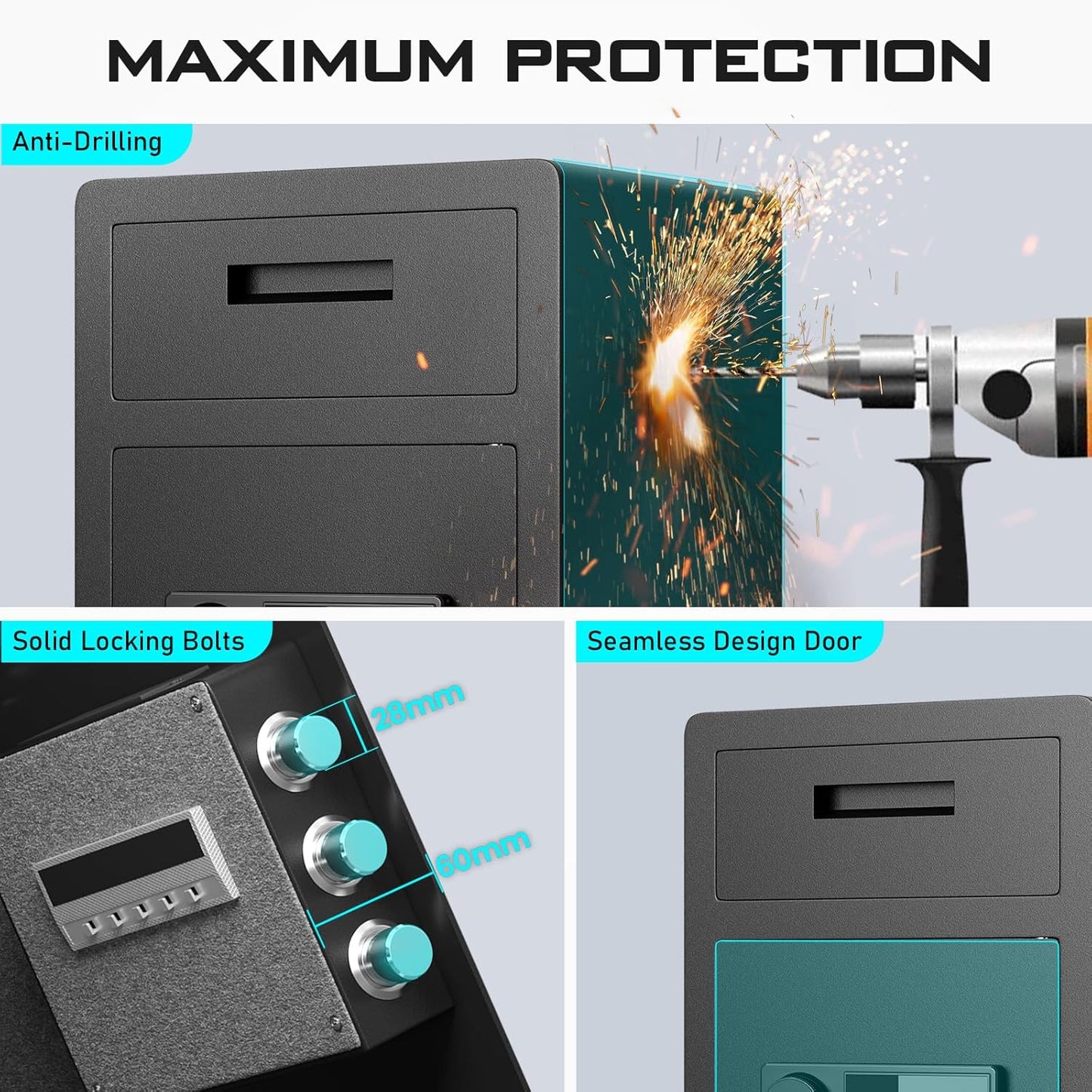 Kavey/K2T-75D 6.5 Cub Safe Box, Large Drop Safe for Business, Money Box with Drop Slot & Digital Keypad, Home Cabinet with Dual Alarm & Mute Function for Home