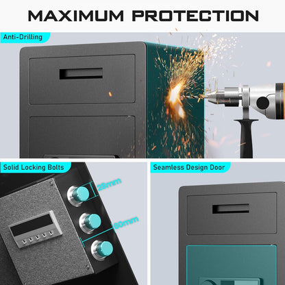 Kavey/K2T-75D 6.5 Cub Safe Box, Large Drop Safe for Business, Money Box with Drop Slot & Digital Keypad, Home Cabinet with Dual Alarm & Mute Function for Home