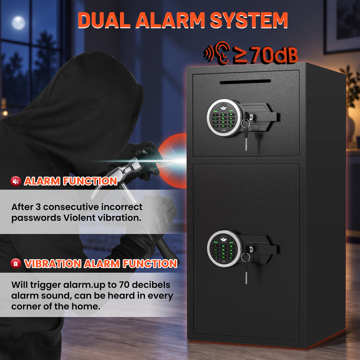 HK KM-65 Pacriond 6.0 Cuft Double Door Safe Box with Digital Keypad and Dual Alarm System for Money and Valuables, Large Security Cabinet with LED Light and Mute Function for Home Office