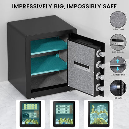 KAV KV-45 2.0 Cub Safe Box, Digital Home Safe with Two Removable & Adjustable Shelf, Safe for Home with Mute Mode & Dual Alarm, Money Safe Box with 4 Solid Living Bolts and Velvet Interior