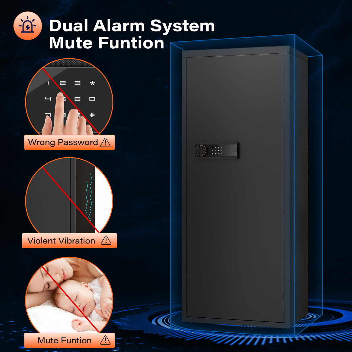 HK-AK1-132D 3-5 Gun Safe with Removable Shelf and Backlit Keypad, Large Shotgun Cabinet with Digital Lock and Dual Alarm for Home Garage