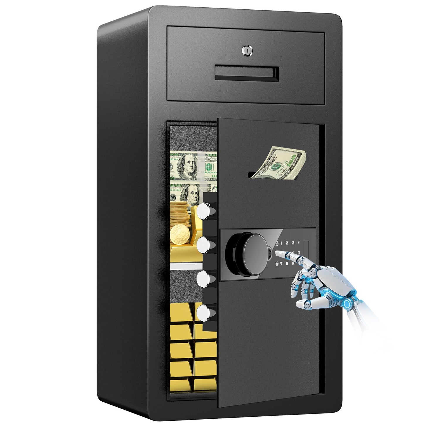 OME-Y3C-80W 6.8 Cubic Safe Box With Lockable Drawer, Biometric Home Safe With Hidden Compartment And Removable Shelf, Large Safe With Dual Alarm And Mute Function