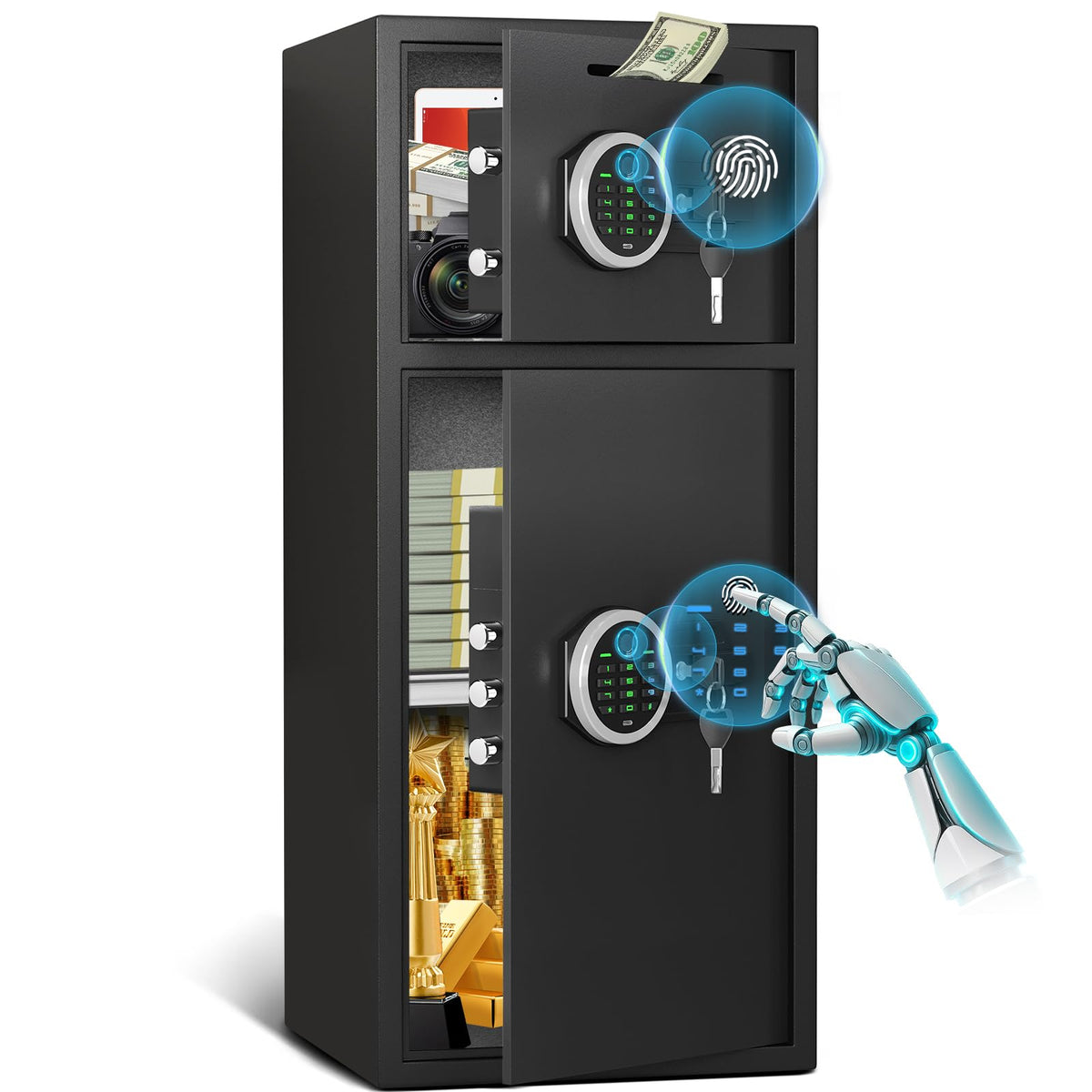 6.0 Cu ft Large Biometric Fingerprint Safe, Fireproof Waterproof Safe With Dual Alarm & Mute System and LED Light, Home Safe with Deposit Slot & Removable Shelf, Security Box for Money Valuables - image 1