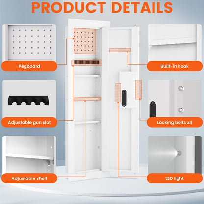 kavey 47.24" Wall Safe Between the Studs, Hidden Safe with Pegboard & LCD Keypad, Digital In Wall Gun Safe with 3 Removable Shelves, Magnetic Gun Slot, In Wall Safe (White-Digital) - image 6