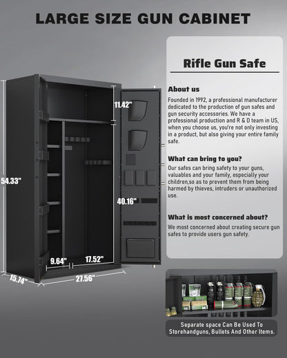 30-40 Gun Safe, 54" Biometric Gun Safe for Rilfes and Pistols, Rifle Safe for Home, Large Gun Cabinet for Shotguns with 3 Gun Racks & Adjustable Shelves (Unassembled) - image 3