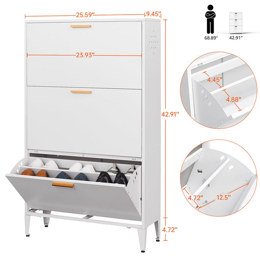 kavey Narrow Metal Shoe Cabinet for Entryway, 3-Drawer Freestanding Shoe Storage Cabinet, Large Shoe Rack for 18-24 Pairs Boots Heels Sneakers (White) - image 2