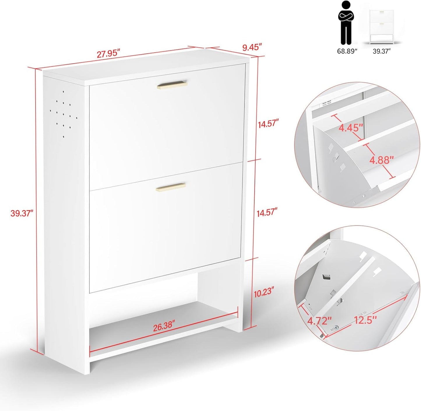 WY SC-2 Drawer Shoe Cabinet with 2 Flip Drawers,