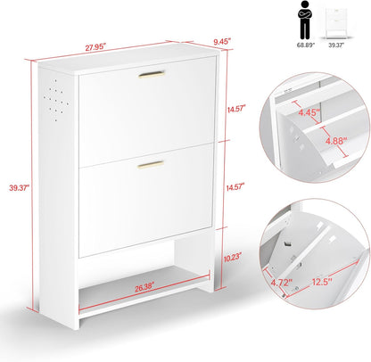 WY SC-2 Drawer Shoe Cabinet with 2 Flip Drawers,