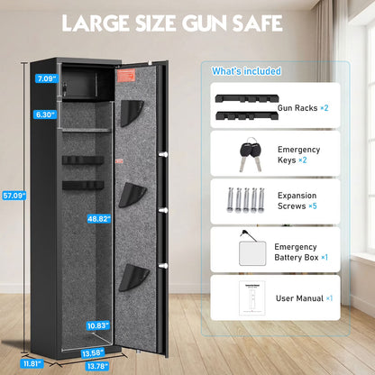 SDI-G2Q-145W, 5-10 Gun Safe, Biometric Long Gun Safes with Fingerprint & Inner Cabinet, Quick Access Gun Cabinet with Backlit Keypad & LED Light, Adjustable Racks, Removable Shelf for Rifle and Pistols
