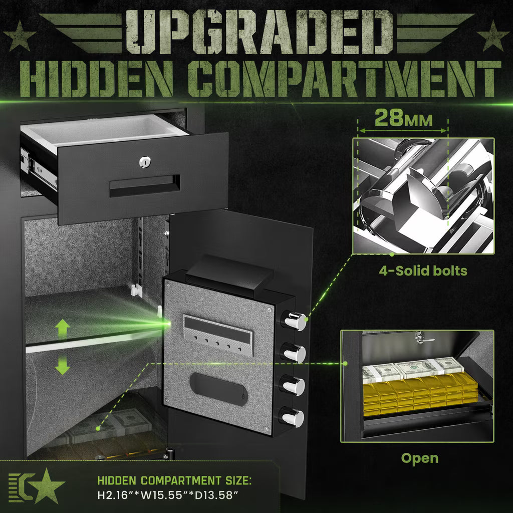 SDI-Y3C-80W 6.8 cu ft Extra Large Safe Box, Fingerprint Home Safe with Key, LCD Keypad & Hidden Compartment, Money Safe with Drawer & Jewerly Organizer for Home Office