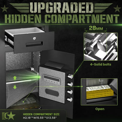 SDI-Y3C-80W 6.8 cu ft Extra Large Safe Box, Fingerprint Home Safe with Key, LCD Keypad & Hidden Compartment, Money Safe with Drawer & Jewerly Organizer for Home Office